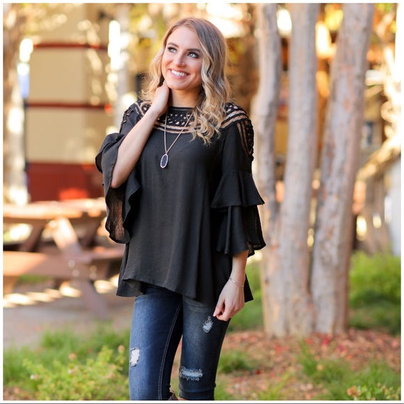 Infinity Raine Tops - ✨LAST ONE✨Black Grecian Ruffle Sleeve Top